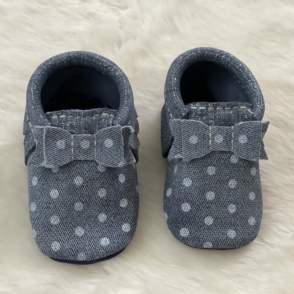 Freshly Picked Chambray Polka Dot Moccasins